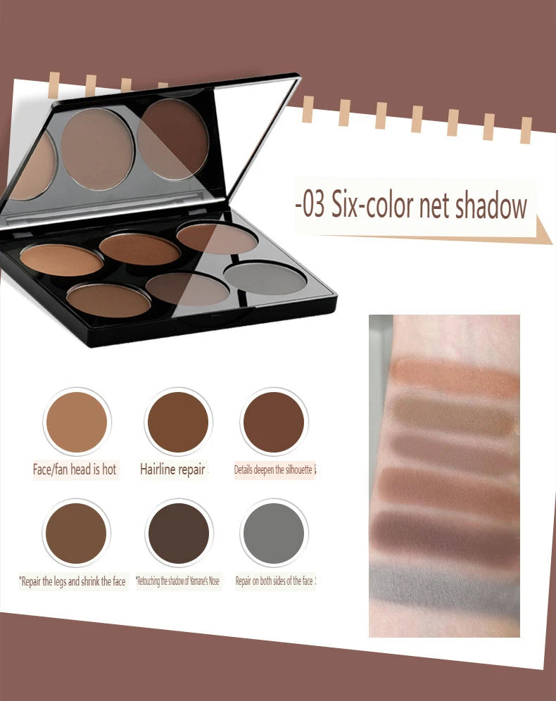 Paleta Contorno 6 Cores - Iluminador e Sombra Nariz Acabamento Matte Profissional Escultura Facial