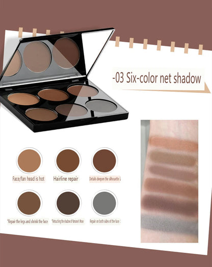 Paleta Contorno 6 Cores - Iluminador e Sombra Nariz Acabamento Matte Profissional Escultura Facial