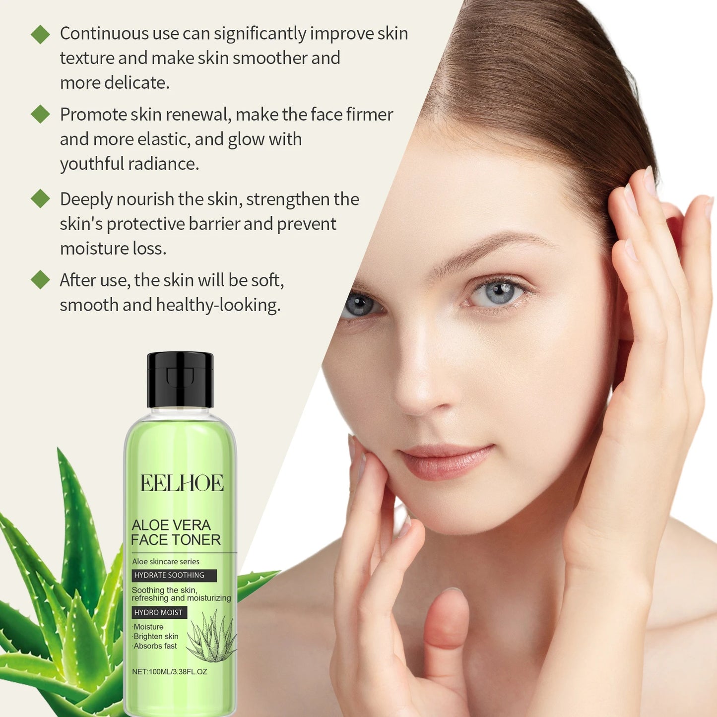 Tónico Facial Aloe Vera 100ml - Hidratante Controlo Oleosidade Refrescante