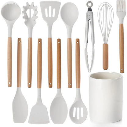 Kit 12 Utensílios Cozinha Cabo Madeira