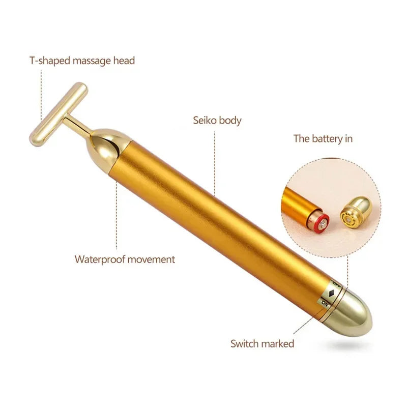 Massageador Facial Ouro 24K Formato T | Beauty Bar Energético | Lifting e Firmeza | Massagem Facial Profissional