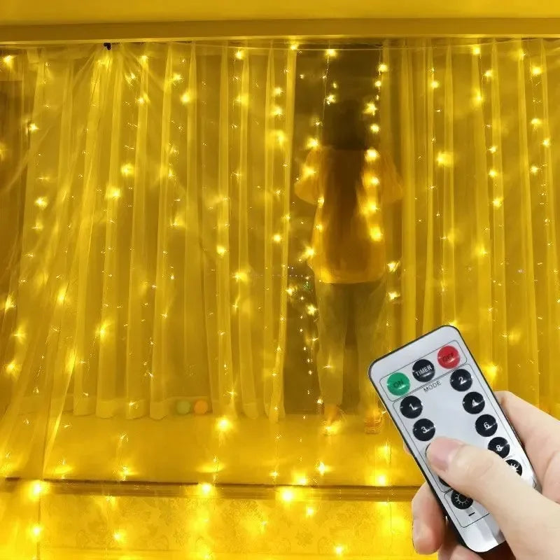 Luz de Cortina LED com Controle Remoto USB – 3m / 6m | 8 Modos de Iluminação | Decorativa para Quarto, Sala, Festas, Casamentos e Natal
