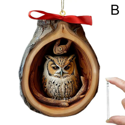 Pendentes de Natal Coruja em Acrílico 2D | Decoração para Árvore de Natal e Casa