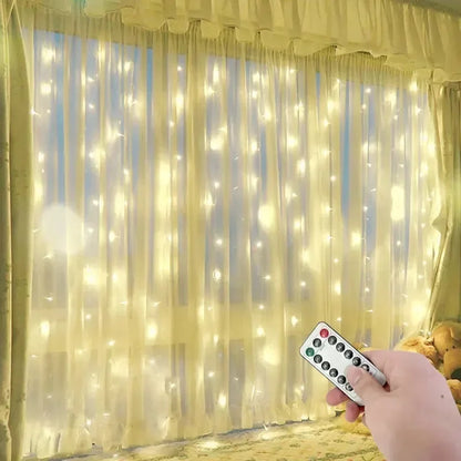Luz de Cortina LED com Controle Remoto USB – 3m / 6m | 8 Modos de Iluminação | Decorativa para Quarto, Sala, Festas, Casamentos e Natal