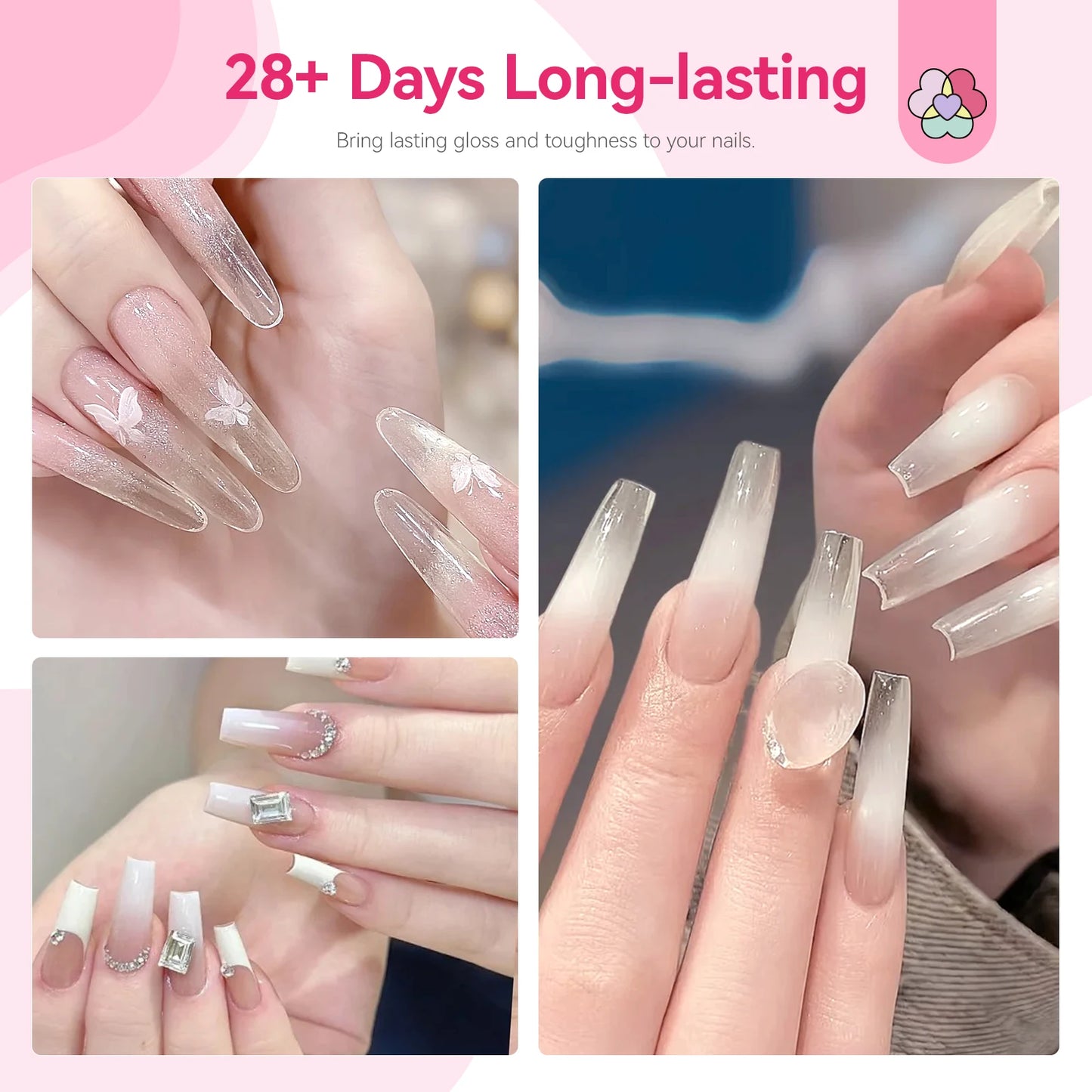 Kit Líquidos Dip Powder Secagem Rápida - Base, Ativador e Top Coat para Manicure Profissional