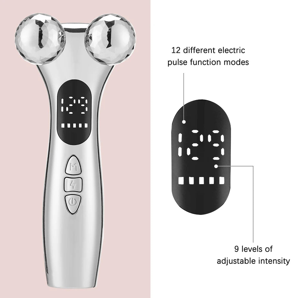 Massageador Facial EMS Roller Microcorrentes - Lifting V-Face Rejuvenescimento Anti-Rugas Recarregável