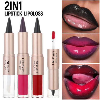 Lápis Labial 2 em 1 Delineador Mate – Gradiente Nude Castanho Gloss Espelho À Prova de Água Contorno Lábios