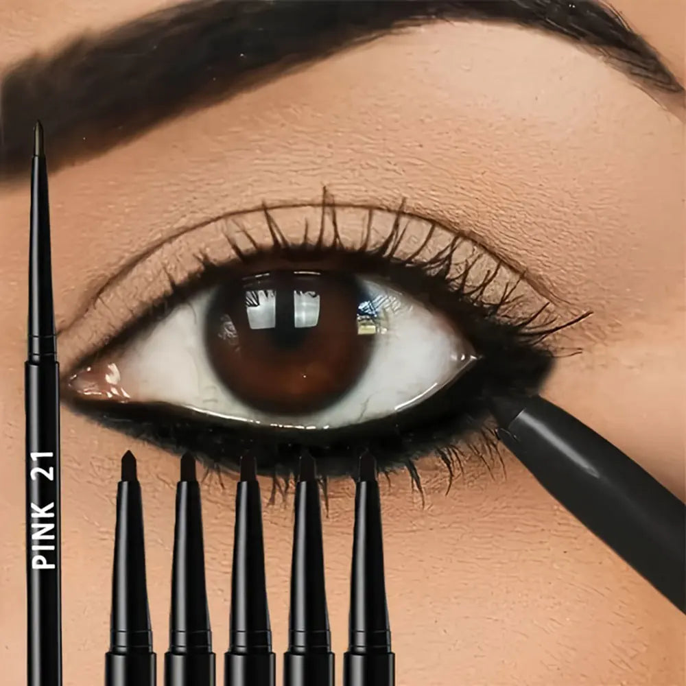 Pack 5 Lápis de Olhos Preto Impermeável - Longa Duração Anti-Manchas para Maquilhagem Profissional