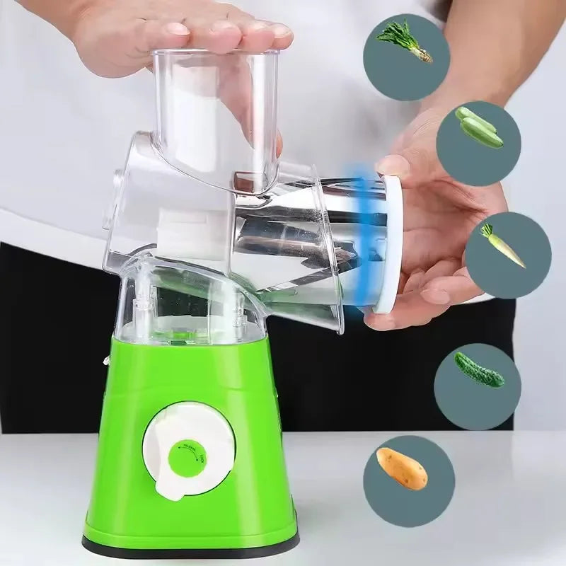 Fatiador Manual de Legumes – Cortador 3 em 1 | Spiralizer Redondo para Batatas, Legumes e Vegetais | Acessório Prático para Cozinha