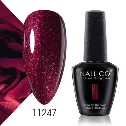 Verniz Gel NAILCO 15ml Série Vermelho Escuro – Cores Glitter UV Manicure Profissional Semi-Permanente