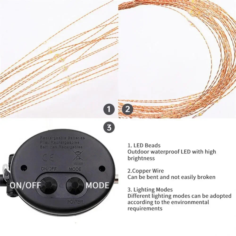Luz Solar Jardim Fogo de Artifício 90/150 LED - Iluminação Exterior Impermeável 8 Modos Decoração Natal