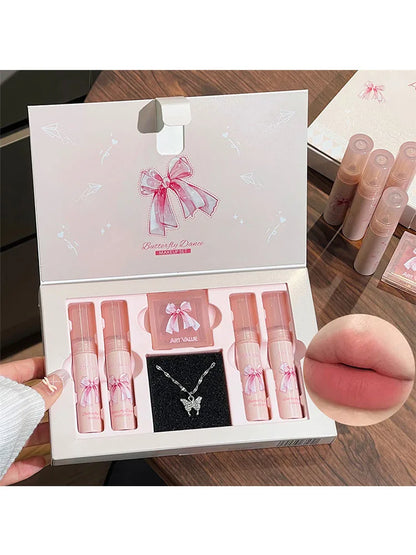 Conjunto de Batons Mate 6 Peças | Kit Veludo Nude com Blush e Colar Presente