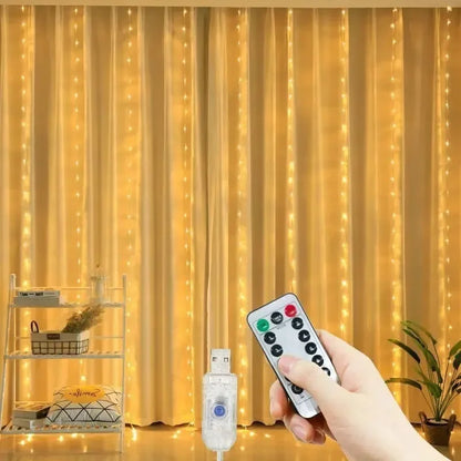 Luz de Cortina LED com Controle Remoto USB – 3m / 6m | 8 Modos de Iluminação | Decorativa para Quarto, Sala, Festas, Casamentos e Natal