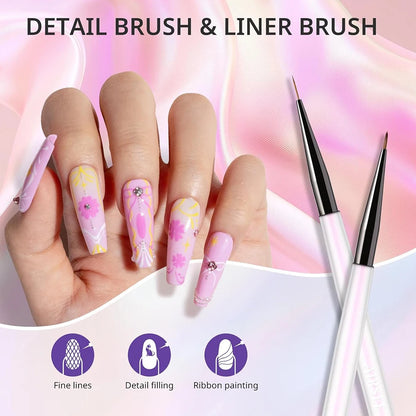 Conjunto 9 Pincéis Nail Art para Pintura | Ferramentas Profissionais para Designs e Detalhes