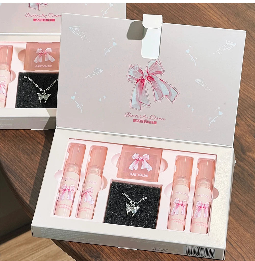 Conjunto de Batons Mate 6 Peças | Kit Veludo Nude com Blush e Colar Presente
