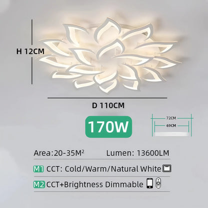 Lustâ de Teto LED Lótus IRALAN | Nórdico Regulável com Controlo Remoto | 5 a 18 Lâmpadas