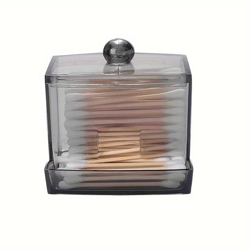 Porta Cotonetes Acrílico com Tampa de Bambu - Organizador Dispensador Transparente Casa de Banho