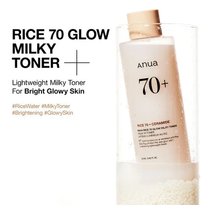 Toner Anua Rice 70 Glow Milky | Hidratante Iluminador com Água de Arroz e Ceramidas