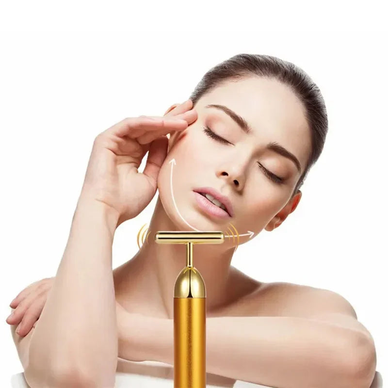 Massageador Facial Ouro 24K Formato T | Beauty Bar Energético | Lifting e Firmeza | Massagem Facial Profissional