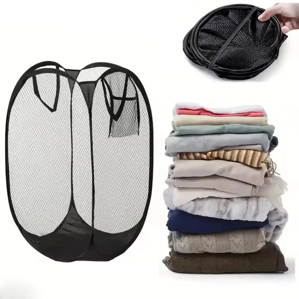Cesto de Roupa Suja Dobrável em Malha | Grande Capacidade e Respirável para Lavandaria