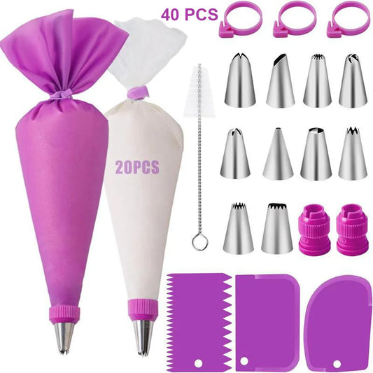Kit Sacos de Pastelaria em Silicone – Bicos Inox Reutilizáveis para Decorar Bolos