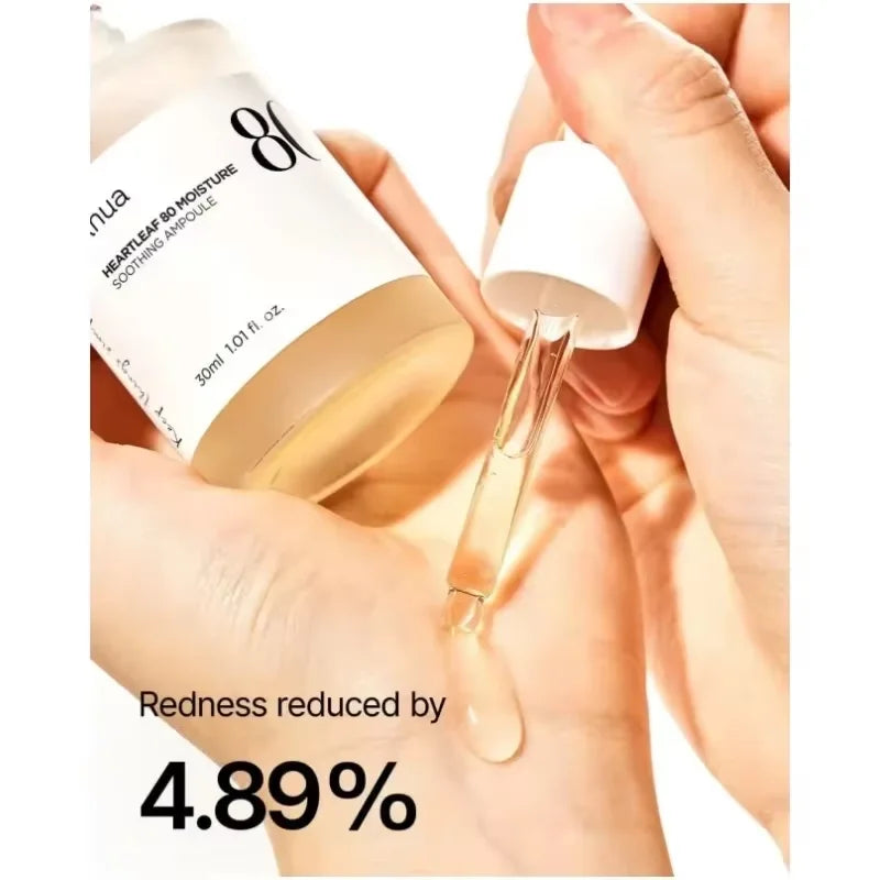 Ampola Anua Heartleaf 80 Calmante – Hidratação Sérum Facial Glass Skin Fórmula Suave Pantenol Ácido Hialurónico Não Oleoso