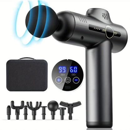 Pistola de Massagem Muscular Profissional 99 Velocidades — Chip IA, Ecrã LCD, 4 Cabeças Intercambiáveis