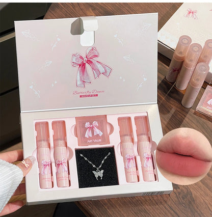 Conjunto de Batons Mate 6 Peças | Kit Veludo Nude com Blush e Colar Presente