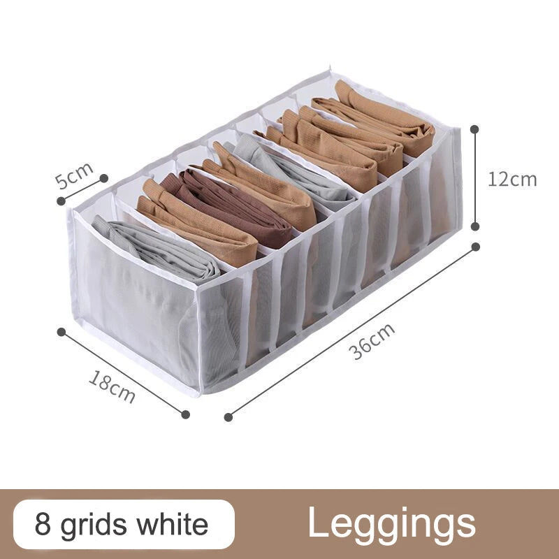 Organizador de Gavetas para Meias e Roupa Interior | Caixa Separadora com 7 Divisórias | Organizador Dobrável para Sutiãs, Calças e Jeans | Ideal para Quarto, Roupeiro e Dormitório