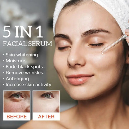 Sérum Facial 5 em 1 com 30% Vitamina C - Anti-Rugas Hidratante Clareador Niacinamida Ácido Hialurónico 30ml
