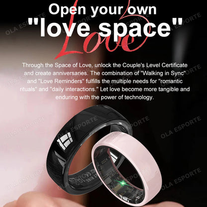 Smart Health & Sleep Ring | Gesture Control, 5ATM, Charging Case — Ola Esporte | White & Pink