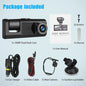 Dash Cam 3 Canais 1080P com Visão Noturna - Câmera DVR Carro com Ecrã IPS e Gravação Loop