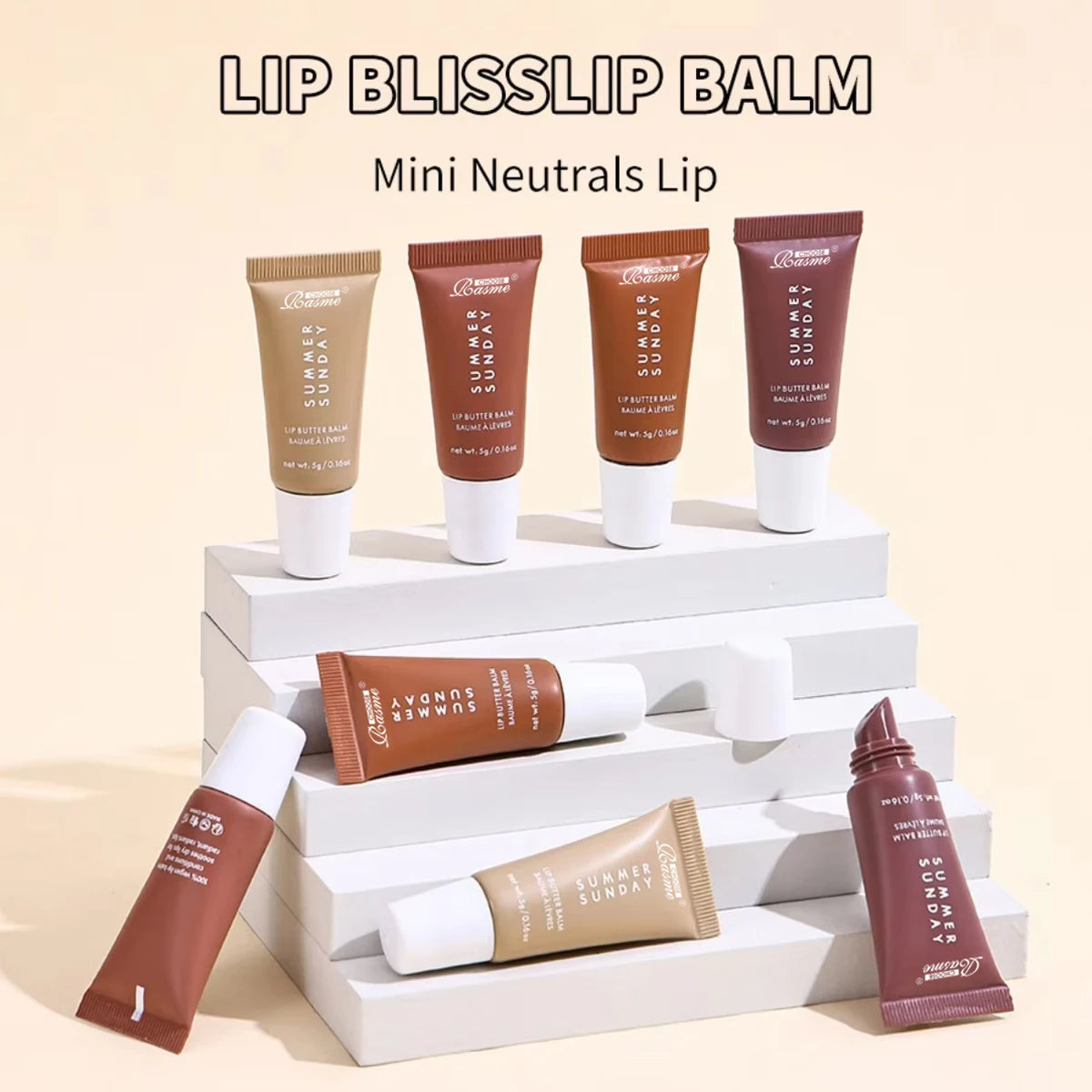 Kit com 4 Mini Lip Butter Balm – Hidratantes Labiais | Sabores Vanilla, Bege e Brown Sugar | Maquiagem Hidratante | Presente Perfeito