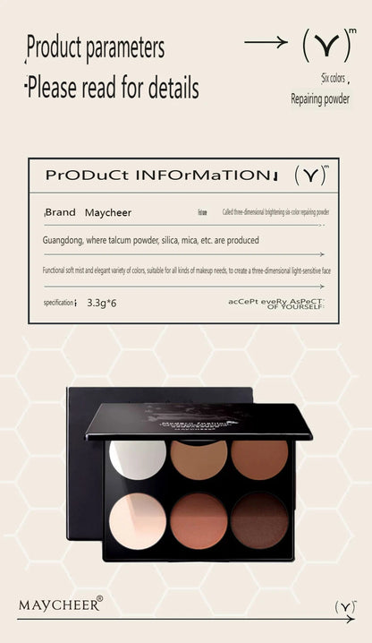 Paleta Contorno 6 Cores - Iluminador e Sombra Nariz Acabamento Matte Profissional Escultura Facial