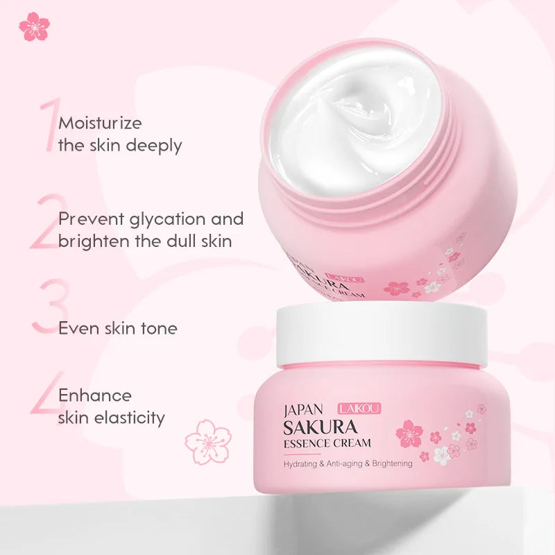 Creme Facial LAIKOU Essência Sakura Japão 60g | Anti-Rugas, Hidratante e Firmeza