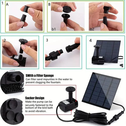 Bomba Fonte Solar 1.4W com 6 Bicos | Para Jardim, Lago e Piscina