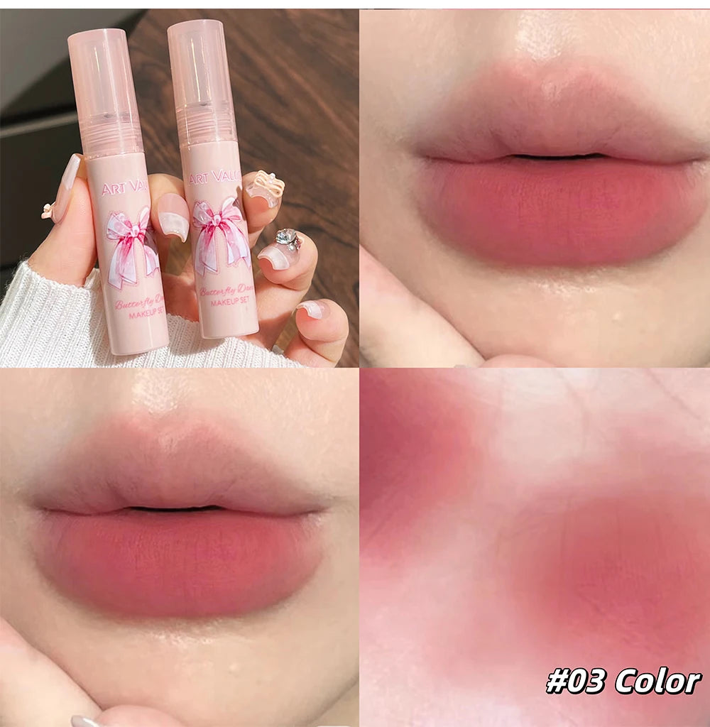 Conjunto de Batons Mate 6 Peças | Kit Veludo Nude com Blush e Colar Presente