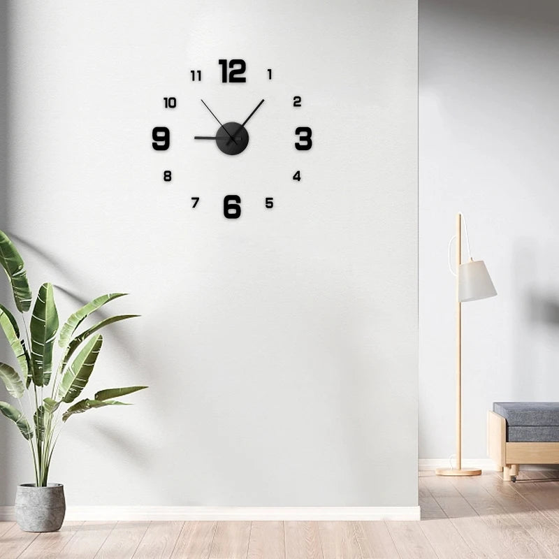 Relógio Parede DIY 3D Silencioso Acrílico - Sem Moldura Decorativo | Sala Escritório