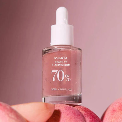 Sérum Pêssego 70% Niacinamida 30ml – Hidratante Facial Extratos Naturais Vegan Uniformiza Tom Limpeza Diária