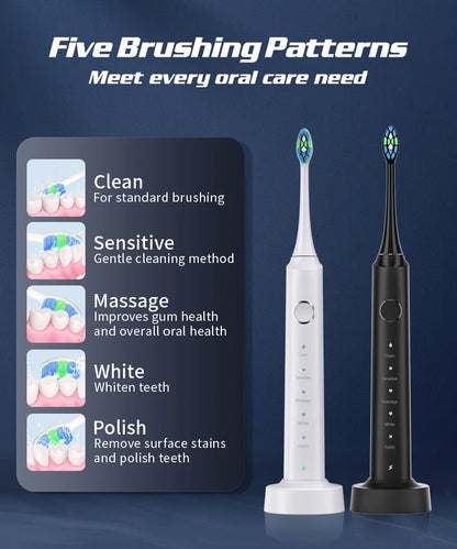 Escova Dentes Elétrica Sónica com 6 Cabeças - Timer Inteligente e Branqueamento Dental