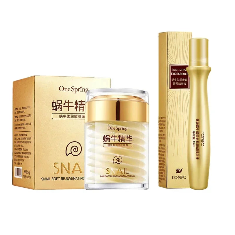 Kit Skincare Caracol Colágeno - Creme Anti-Idade Clareia Pele Sérum Olhos Remove Bolsas Olheiras