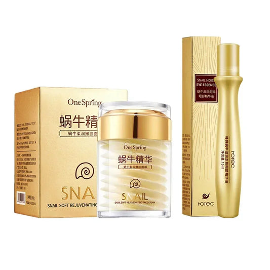 Kit Skincare Caracol Colágeno - Creme Anti-Idade Clareia Pele Sérum Olhos Remove Bolsas Olheiras