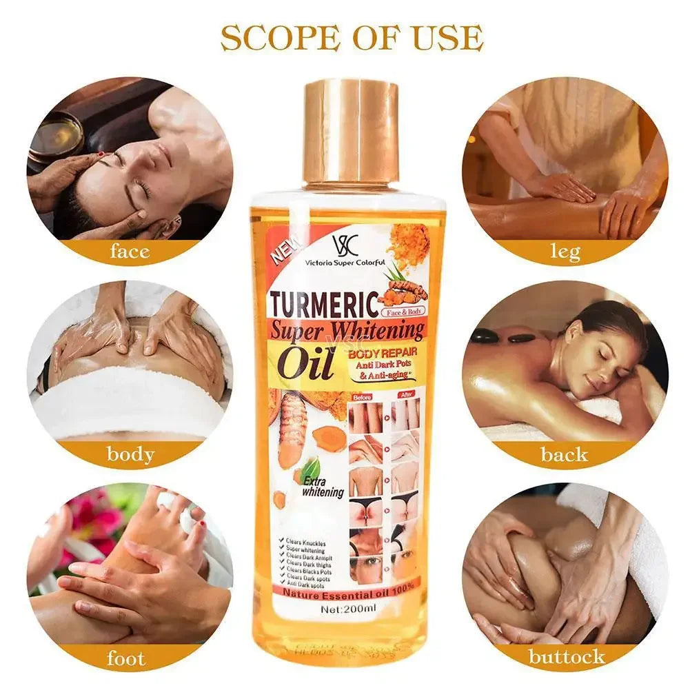 Óleo Essencial Cúrcuma 200ml – Massagem Facial e Corporal Hidratante Aromaterapia Iluminador Suavizante