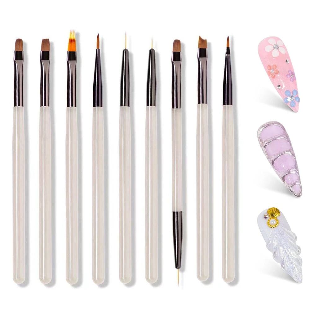 Conjunto 9 Pincéis Nail Art para Pintura | Ferramentas Profissionais para Designs e Detalhes