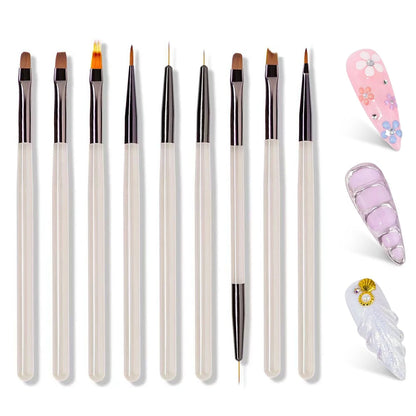 Conjunto 9 Pincéis Nail Art para Pintura | Ferramentas Profissionais para Designs e Detalhes