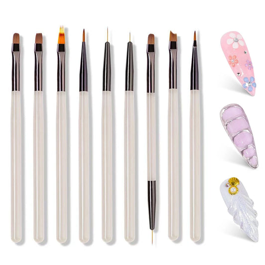 Conjunto 9 Pincéis Nail Art para Pintura | Ferramentas Profissionais para Designs e Detalhes