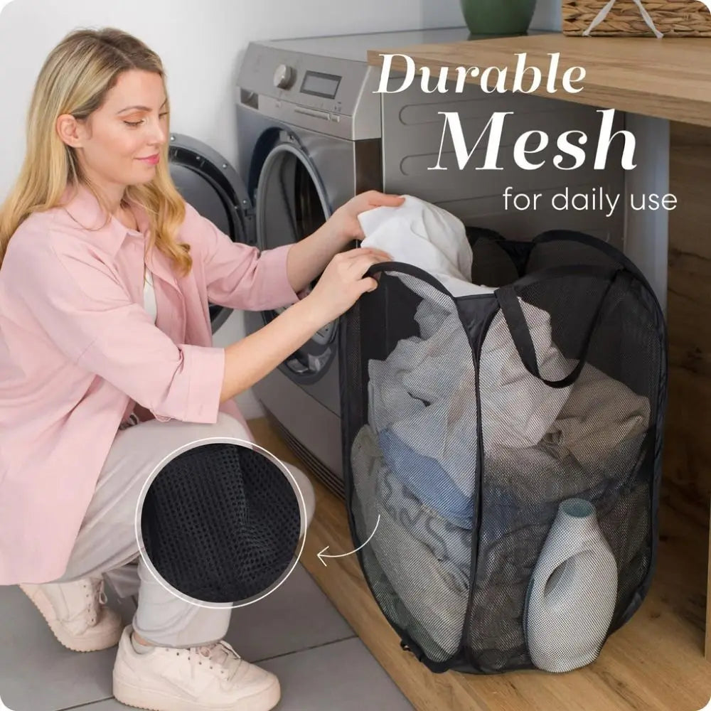 Cesto de Roupa Suja Dobrável em Malha | Grande Capacidade e Respirável para Lavandaria