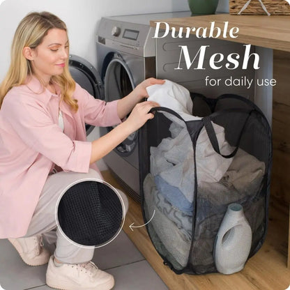 Cesto de Roupa Suja Dobrável em Malha | Grande Capacidade e Respirável para Lavandaria