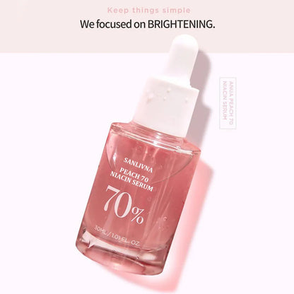 Sérum Pêssego 70% Niacinamida 30ml – Hidratante Facial Extratos Naturais Vegan Uniformiza Tom Limpeza Diária