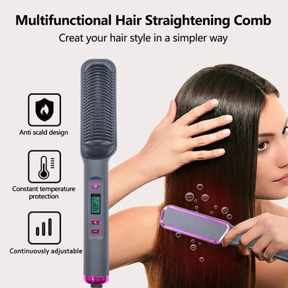 Pente Alisador Elétrico Multifuncional | Escova Alisadora de Cabelo | Iões Negativos | Anti-Queimadura | Ferramenta de Styling | Escova Alisadora